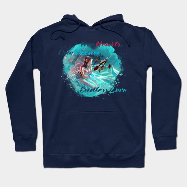 Sapphire Serenity: A Mermaid's Touch (Cerulean Heart w/ Text) Hoodie by DJ45Artworks